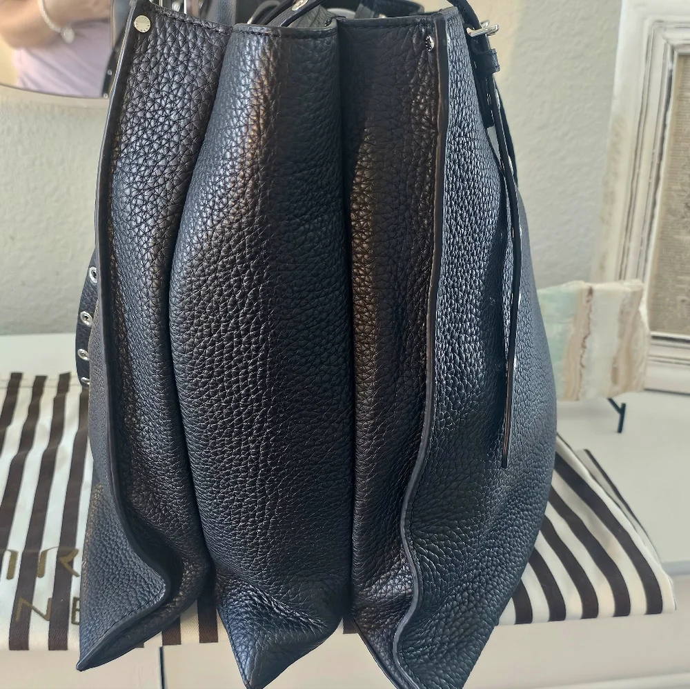 henri bendel Black Leather Tote with Grommet Strap Details
